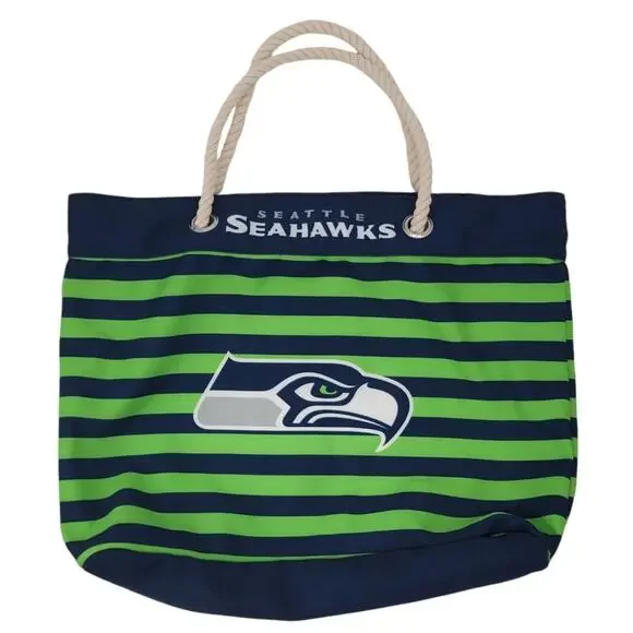 FOCO Seattle Seahawks Tote Bag Green Blue Stripe Rope Handle NFL Logo Beach Fan - Picture 1 of 7